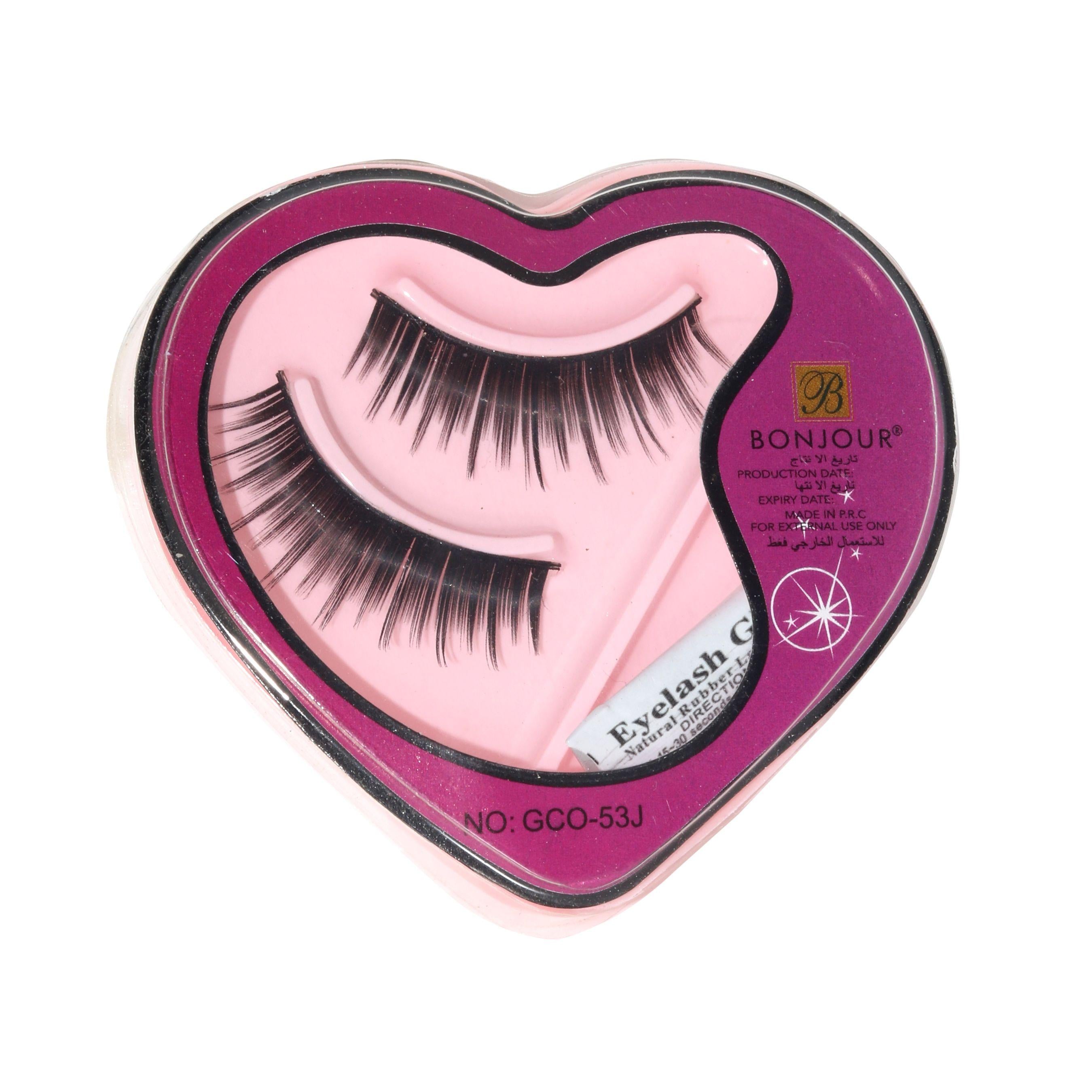 Bonjour 3d Eyelashes With Glue (1 Pair Of Eyelashes + 1 Glue) & Free Nail Sets